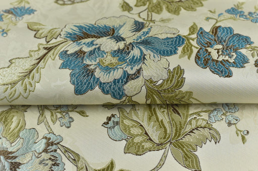 Mid Century Modern Blue and Green Floral Jacquard Brocade Fabric For Chair Curtain|Extra Wide Vintage Flower Fabric For Furniture 110"W