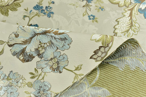 Mid Century Modern Blue and Green Floral Jacquard Brocade Fabric For Chair Curtain|Extra Wide Vintage Flower Fabric For Furniture 110"W