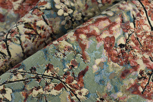 Heavy Weight Multicolored Green Blue and Red Vintage Chinoiserie Plum Blossom Floral Pure Cotton Woven Upholstery Fabric For Chair Cushion