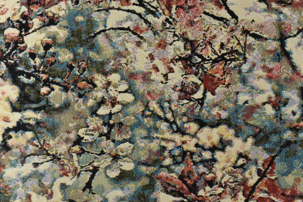 Heavy Weight Multicolored Green Blue and Red Vintage Chinoiserie Plum Blossom Floral Pure Cotton Woven Upholstery Fabric For Chair Cushion