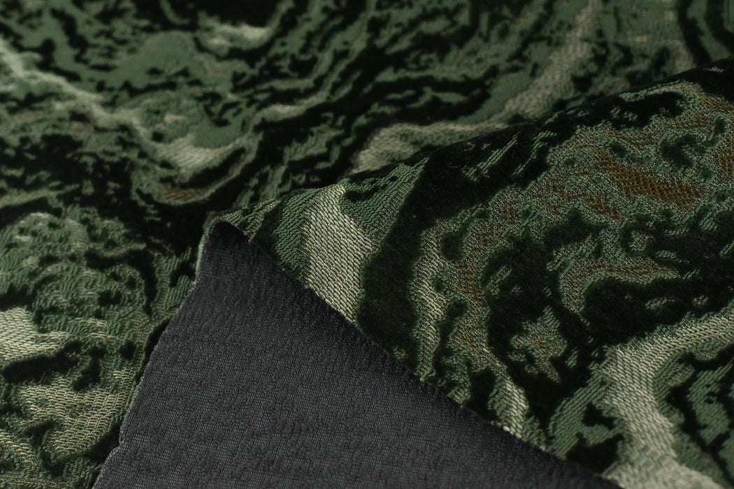 Heavy Weight Green Abstract Geometric Raised Cut Velvet Upholstery Fabric By The Yard For Chair Ottoman|Designer Luxury 3D Cut Velvet Fabric