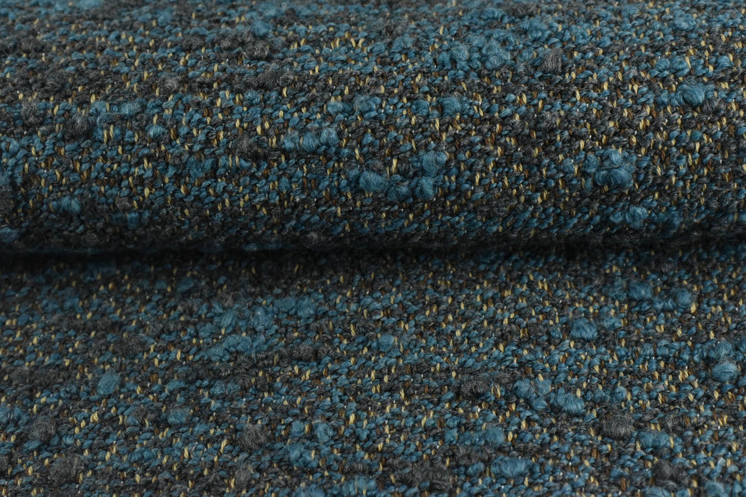 Designer Upmarket Heavy Weight Irregular Blue Cotton Wool Blend Boucle Upholstery Fabric For Chair Couch|Soft Chunky Furniture Fabric
