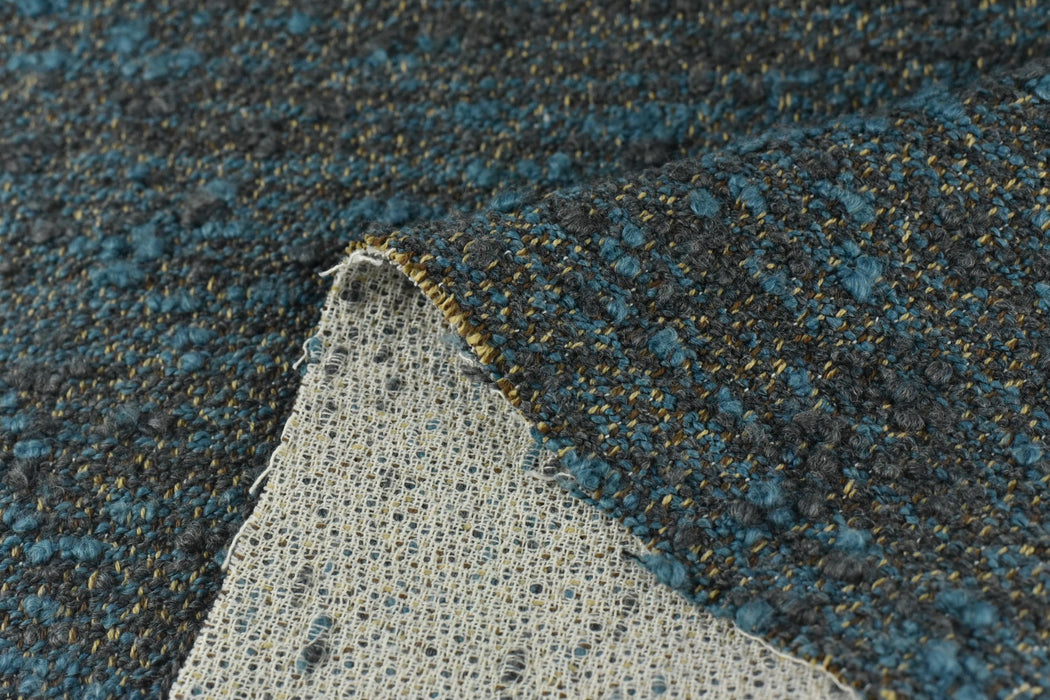Designer Upmarket Heavy Weight Irregular Blue Cotton Wool Blend Boucle Upholstery Fabric For Chair Couch|Soft Chunky Furniture Fabric