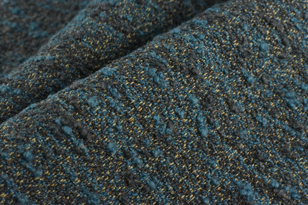 Designer Upmarket Heavy Weight Irregular Blue Cotton Wool Blend Boucle Upholstery Fabric For Chair Couch|Soft Chunky Furniture Fabric