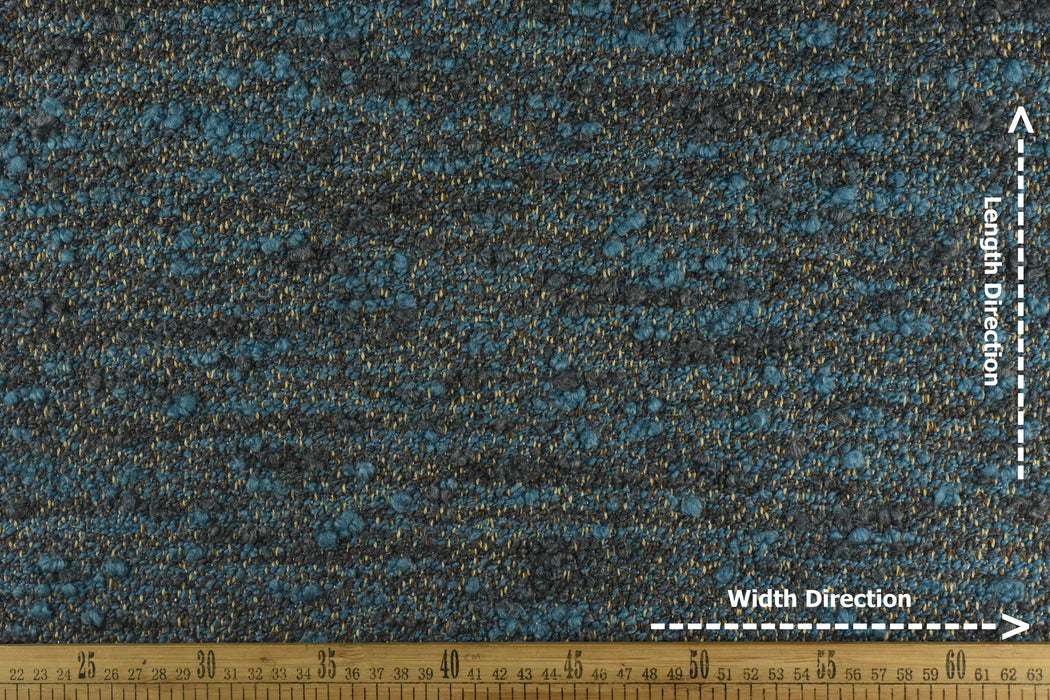 Designer Upmarket Heavy Weight Irregular Blue Cotton Wool Blend Boucle Upholstery Fabric For Chair Couch|Soft Chunky Furniture Fabric