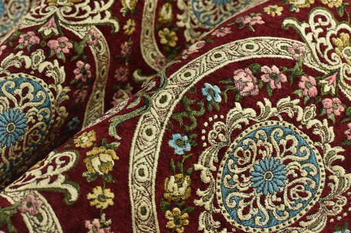 Heavy Weight MCM Vintage Red Gold Green Chenille Floral Jacquard Upholstery Fabric For Chair|Multi-Colored Farmhouse Country Decor Fabric
