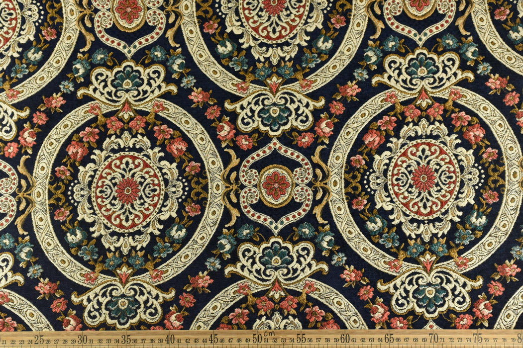 Heavy Weight MCM Vintage Red Gold Green Chenille Floral Jacquard Upholstery Fabric For Chair|Multi-Colored Farmhouse Country Decor Fabric