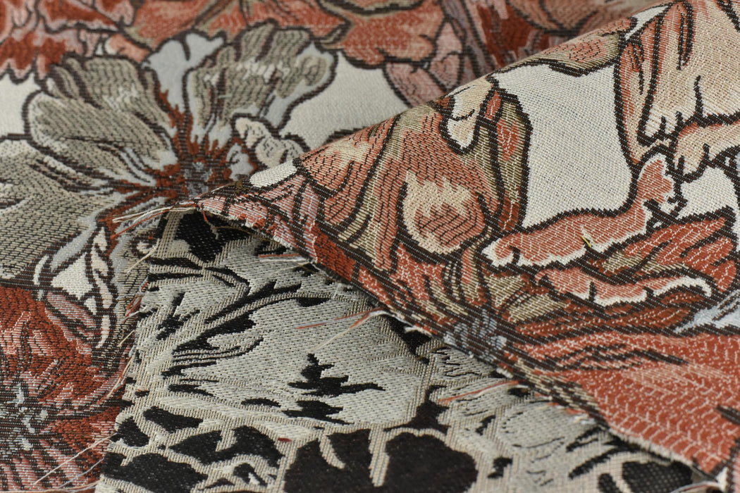 Heavy Weight Vintage Red Floral Jacquard Upholstery Fabric For Chair Curtain|Multi-Colored Abstract Farmhouse Country Decor Floral Fabric