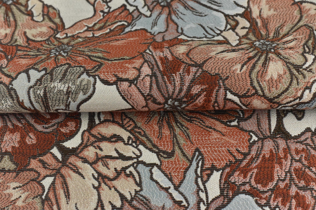 Heavy Weight Vintage Red Floral Jacquard Upholstery Fabric For Chair Curtain|Multi-Colored Abstract Farmhouse Country Decor Floral Fabric