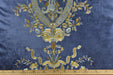 Clearance Sale!French Royal Blue Embroidered Floral on Moss Green Cut Velvet Fabric For Curtain|Heavyweight Green Gold Elegant Fabric