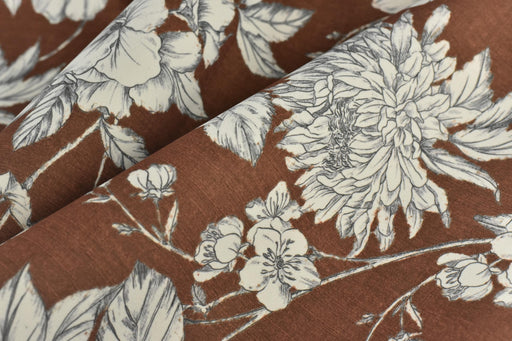 Heavy Weight Vintage Floral Print on Rust Brown/Pale Taupe Velvet Fabric For Chair Pillow Ottoman