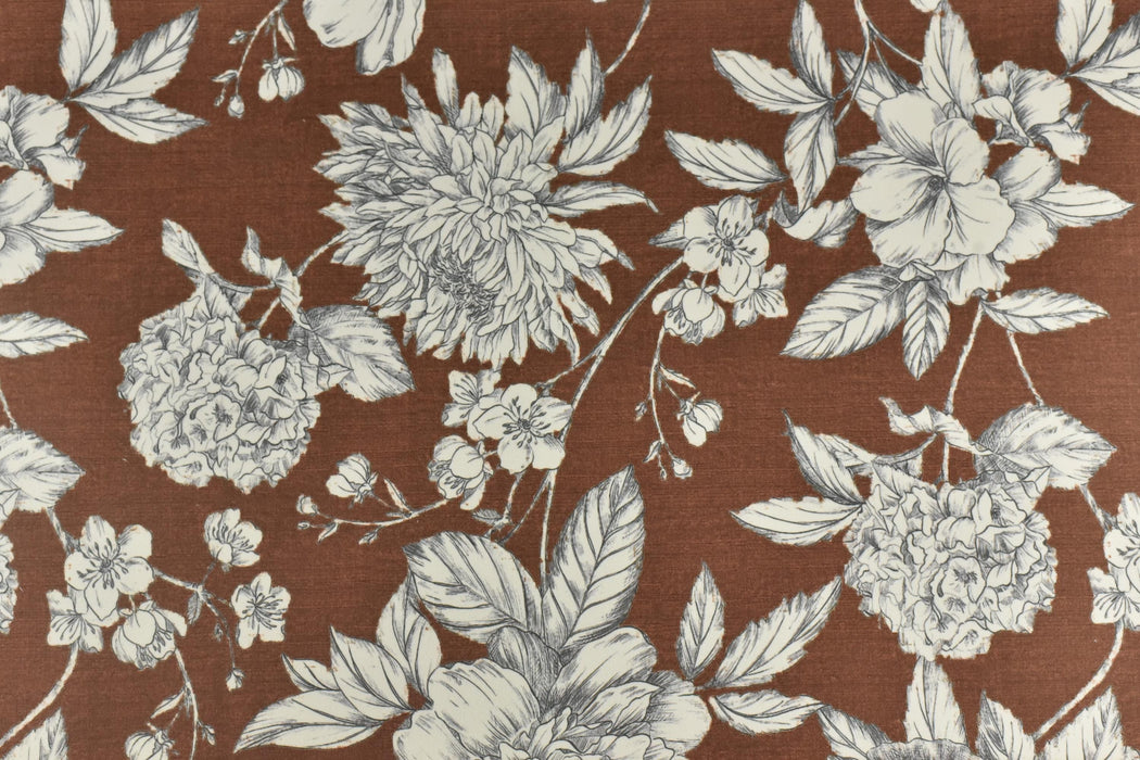 Heavy Weight Vintage Floral Print on Rust Brown/Pale Taupe Velvet Fabric For Chair Pillow Ottoman