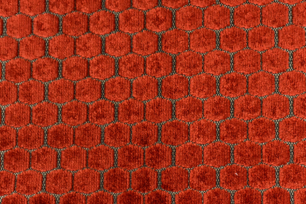 Heavy Weight Red/Golden Yellow Geometric Jacquard Cut Velvet Upholstery Fabric For Chair Couch|Vinatge Geometric Furniture Fabric