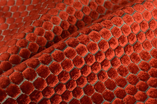 Heavy Weight Red/Golden Yellow Geometric Jacquard Cut Velvet Upholstery Fabric For Chair Couch|Vinatge Geometric Furniture Fabric