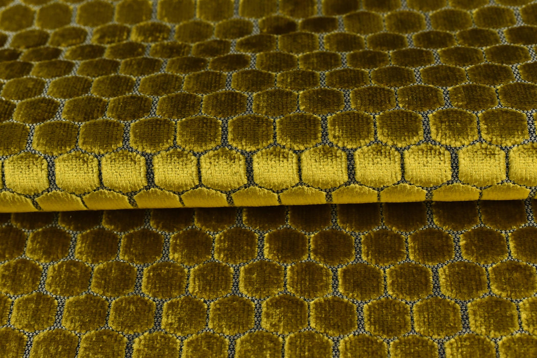 Heavy Weight Reef Gold Geometric Jacquard Cut Velvet Upholstery Fabric For Chair Couch|Vinatge Geometric Thick Velvet Furniture Fabric