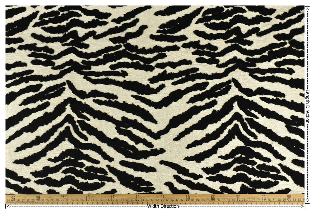 Heavy Weight Luxury Black Cream White Cotton Blend Zebra Skin Cut Velvet Upholstery Fabric|Abstract Geometric Wild Animal Fabric For Chair