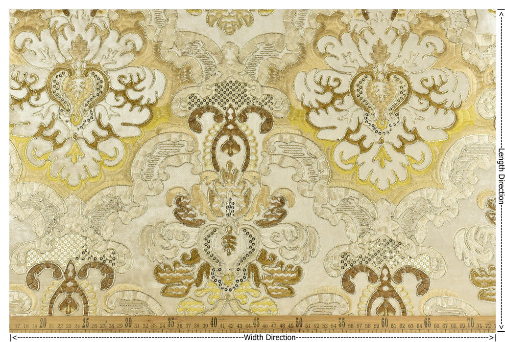 Clearance Sale!Heavy Weight Luxury Vintage French Gold Damask Floral Embroideried with Sequins on Cut Velvet Fabric For Chair and Curtain