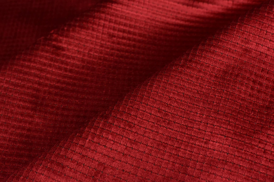 Clearance Sale!Heavy Weight Red Small Check Geometric Cut Velvet Upholstery Fabric For Chair|Luxury Shiny Velvet Fabric For Curtain Pillow