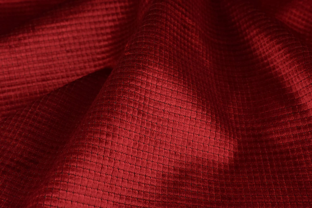 Clearance Sale!Heavy Weight Red Small Check Geometric Cut Velvet Upholstery Fabric For Chair|Luxury Shiny Velvet Fabric For Curtain Pillow