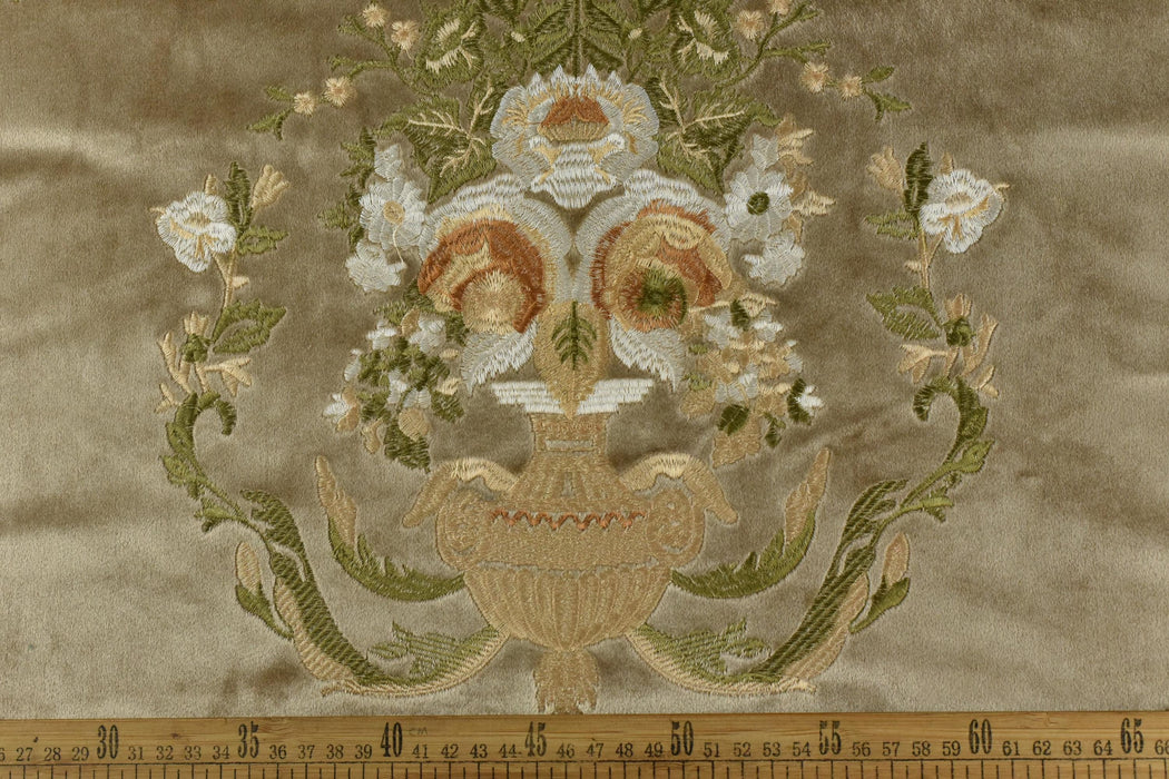 Clearance Sale!Vintage French Green and Champagne Gold Floral Embroideried Velvet Fabric For Chair and Curtain
