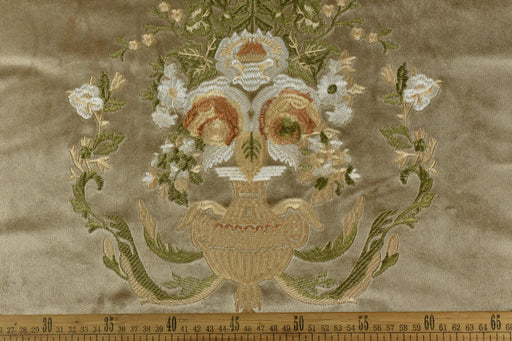 Clearance Sale!Vintage French Green and Champagne Gold Floral Embroideried Velvet Fabric For Chair and Curtain
