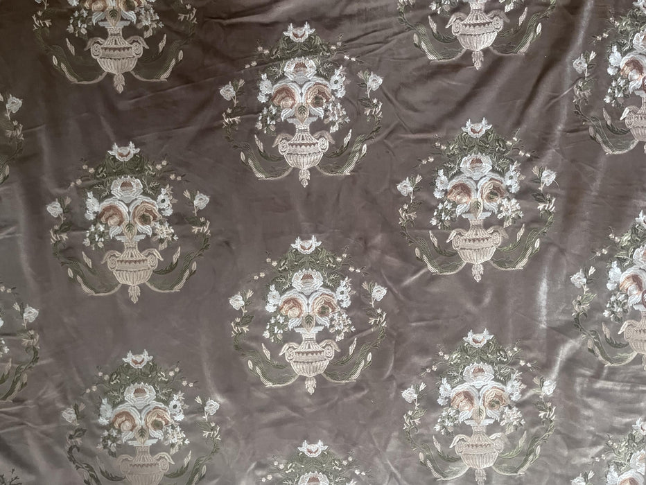Clearance Sale!Vintage French Green and Champagne Gold Floral Embroideried Velvet Fabric For Chair and Curtain