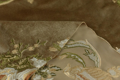 Clearance Sale!Vintage French Green and Champagne Gold Floral Embroideried Velvet Fabric For Chair and Curtain