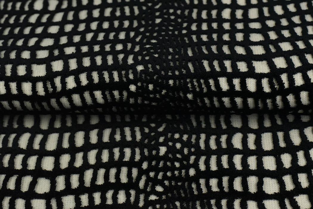 Heavy Weight Black Abstract Vintage Crocodile Skin Raised Cut Velvet For Chair|Heavy Duty Geometric Jacquard Thick Velvet Furniture Fabric