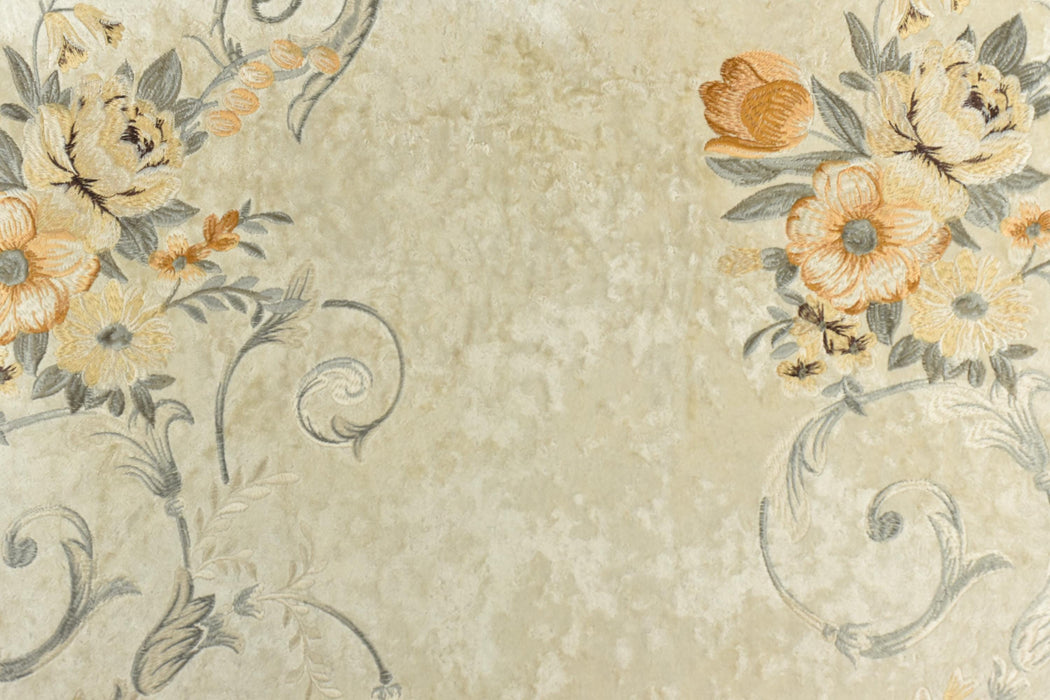 Clearance Sale!Heavyweight French Champagne Gold Cream Floral Embroidery Crushed Cut Velvet Fabric For Chair|Vintage Velvet For Curtain
