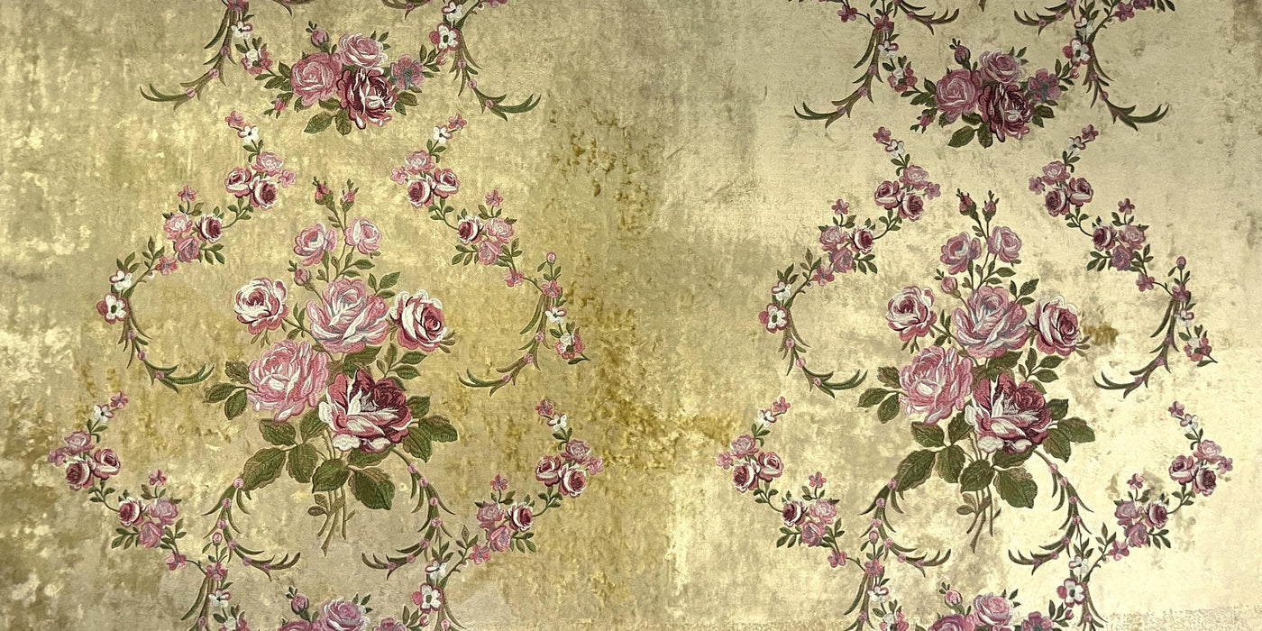 Clearance Sale!Heavy Weight Vintage French Pink and Green Embroideried Floral on Yellow Crushed Cut Velvet Fabric For Chair Curtain Pillow