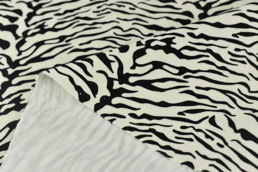 Clearance Sale!Heavy Weight Black and White Tiger Skin Print on Plain Cut Velvet Upholstery Fabric For Couch Chair|Vintage Animal Fabric