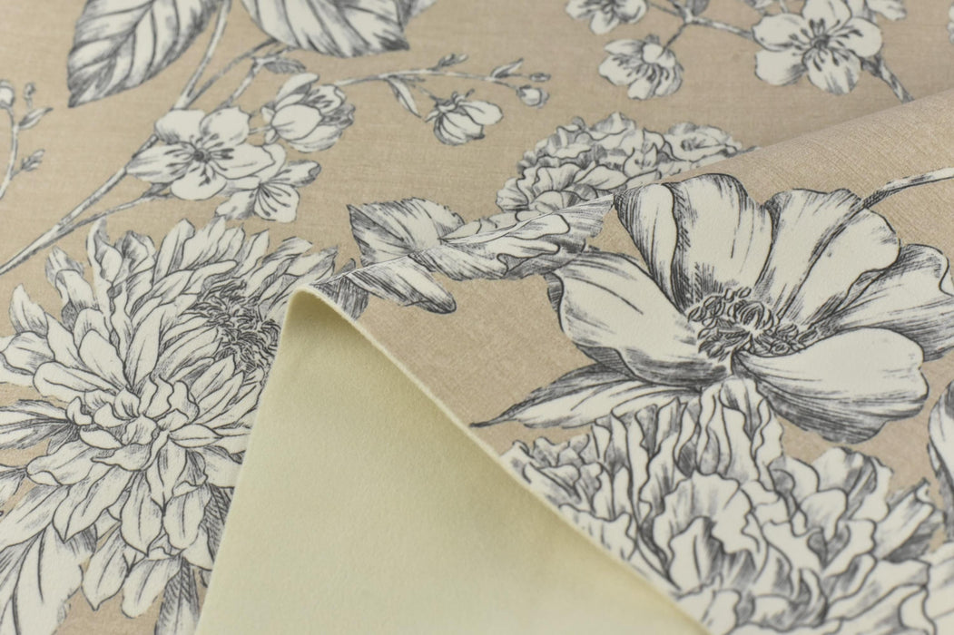 Heavy Weight Vintage Floral Print on Rust Brown/Pale Taupe Velvet Fabric For Chair Pillow Ottoman