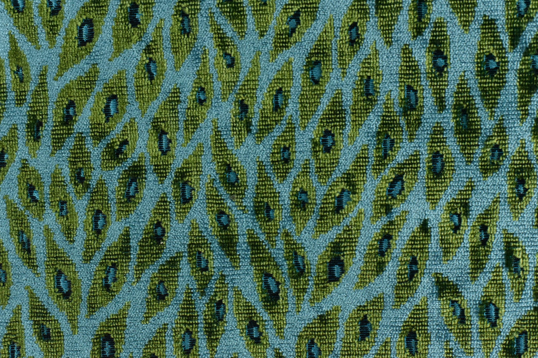Designer Heavy Weight Blue and Green Peacock Feather Pattern Cut Velvet Upholstery Fabric For Chair|Vintage Animal Skin Geometric Fabric