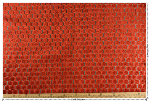 Heavy Weight Red/Golden Yellow Geometric Jacquard Cut Velvet Upholstery Fabric For Chair Couch|Vinatge Geometric Furniture Fabric