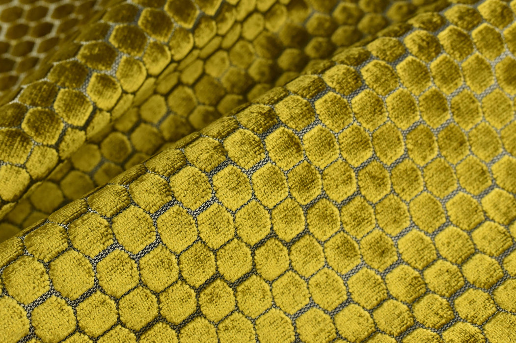 Heavy Weight Reef Gold Geometric Jacquard Cut Velvet Upholstery Fabric For Chair Couch|Vinatge Geometric Thick Velvet Furniture Fabric