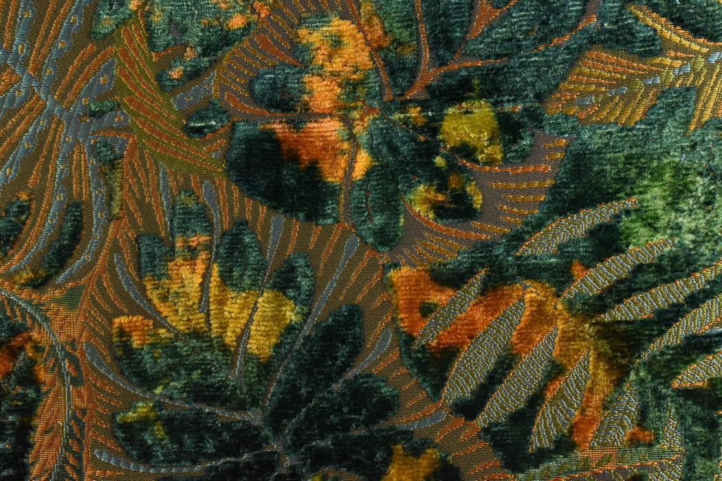 Heavy Weight Multi-Colored Tropical Botanical Leaf Raised Cut Velvet Upholstery Fabric For Chair|Blue Green Vintage Colorful Tropical Fabric