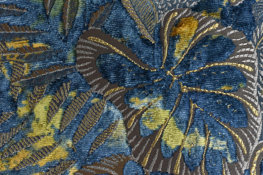 Heavy Weight Multi-Colored Tropical Botanical Leaf Raised Cut Velvet Upholstery Fabric For Chair|Blue Green Vintage Colorful Tropical Fabric