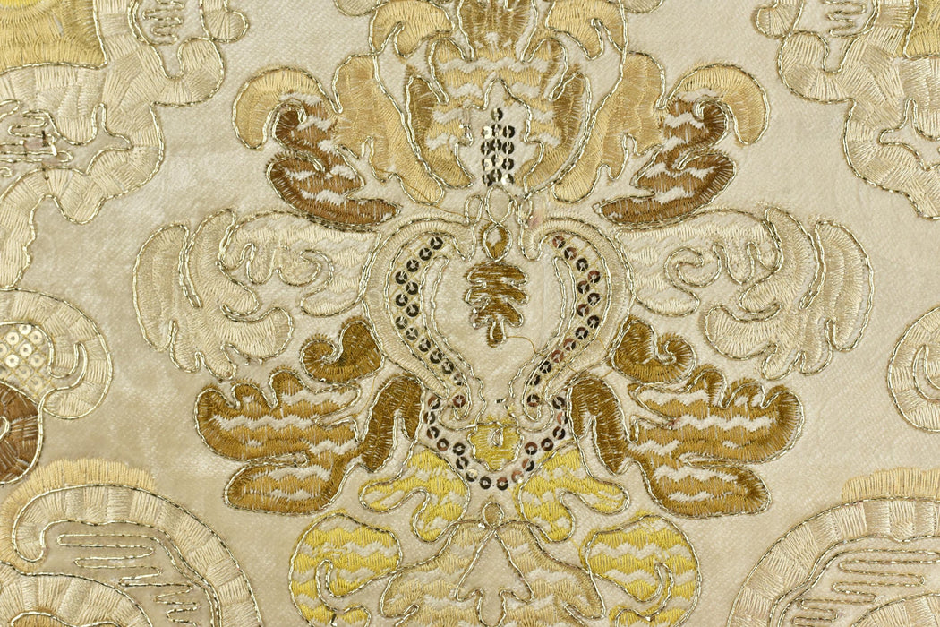 Clearance Sale!Heavy Weight Luxury Vintage French Gold Damask Floral Embroideried with Sequins on Cut Velvet Fabric For Chair and Curtain