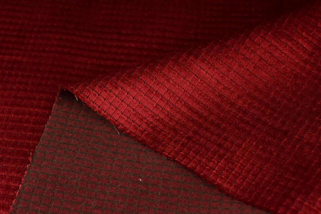 Clearance Sale!Heavy Weight Red Small Check Geometric Cut Velvet Upholstery Fabric For Chair|Luxury Shiny Velvet Fabric For Curtain Pillow