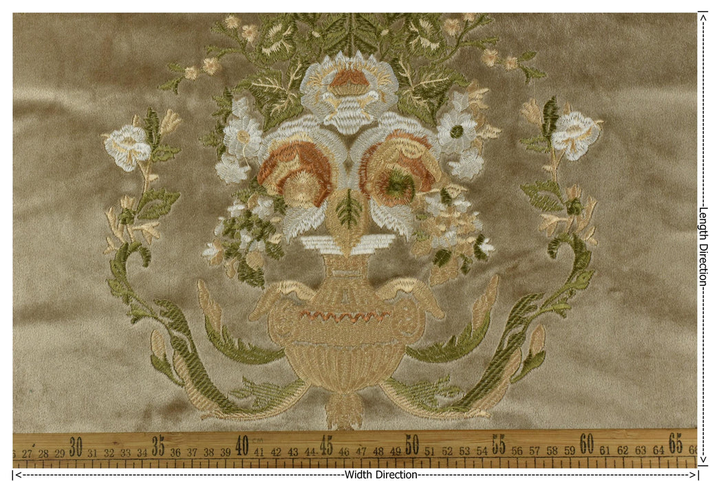 Clearance Sale!Vintage French Green and Champagne Gold Floral Embroideried Velvet Fabric For Chair and Curtain