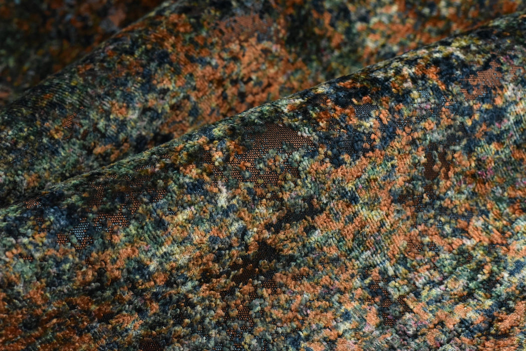 Heavy Weight Multi-Colored Abstract Jacquard Velvet Upholstery Fabric|Blue Green Gold Raised Cut Velvet Fabric|Luxury Furniture Fabric