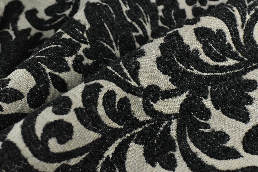 Heavy Weight Vintage Black Cream Floral Jacquard Wool Linen Cotton Blend Upholstery Fabric For Chair Curtain|Home Decor Soft Fabric 6 Colors