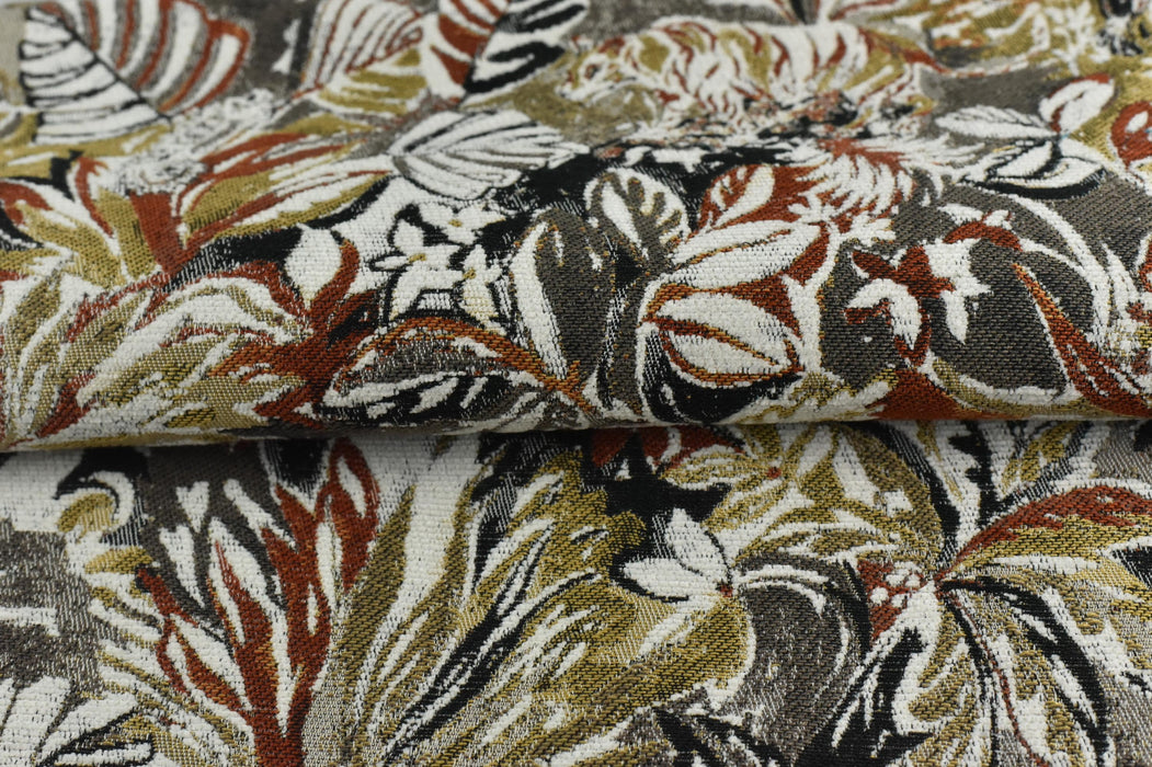 Heavy Weight Burnt Orange Chartreuse Green Upholsetry Fabric|Botanical Floral Jacquard Fabric|Abstract Geometric Furniture Fabric for Chairs