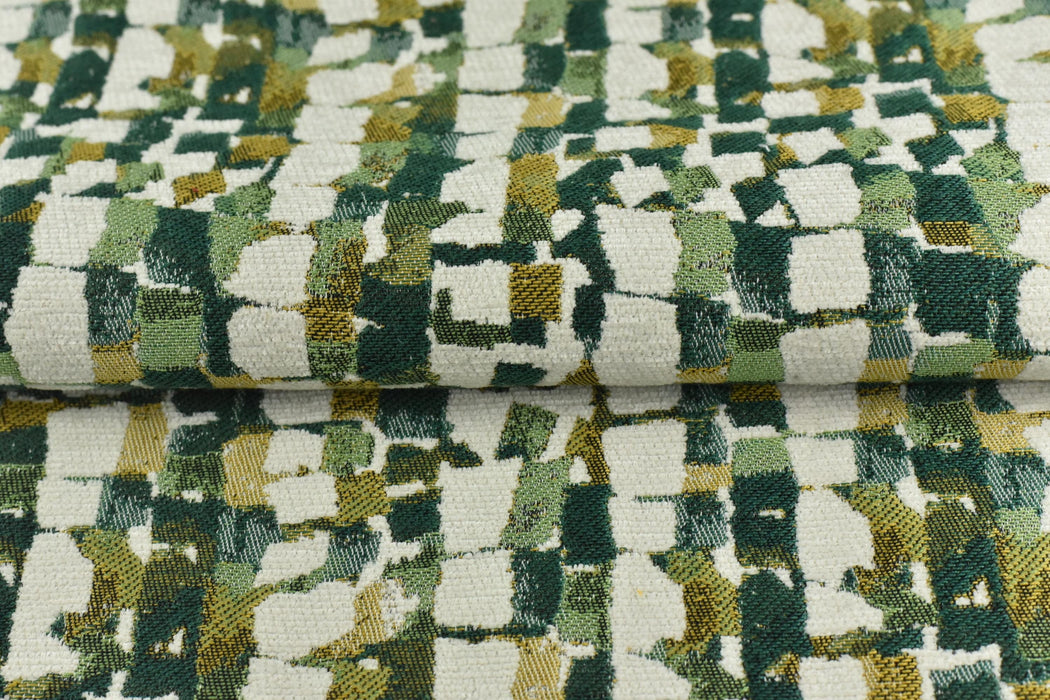 Heavy Weight Green Yellow Upholsetry Fabric|Botanical Floral Jacquard Fabric|Vintage Abstract Geometric Furniture Fabric for Chairs