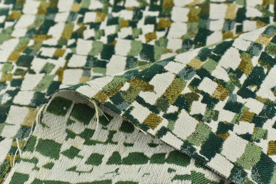 Heavy Weight Green Yellow Upholsetry Fabric|Botanical Floral Jacquard Fabric|Vintage Abstract Geometric Furniture Fabric for Chairs
