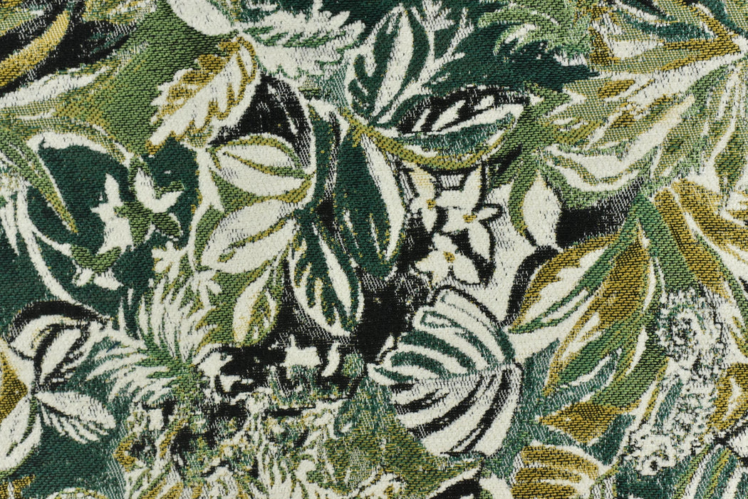 Heavy Weight Green Yellow Upholsetry Fabric|Botanical Floral Jacquard Fabric|Vintage Abstract Geometric Furniture Fabric for Chairs