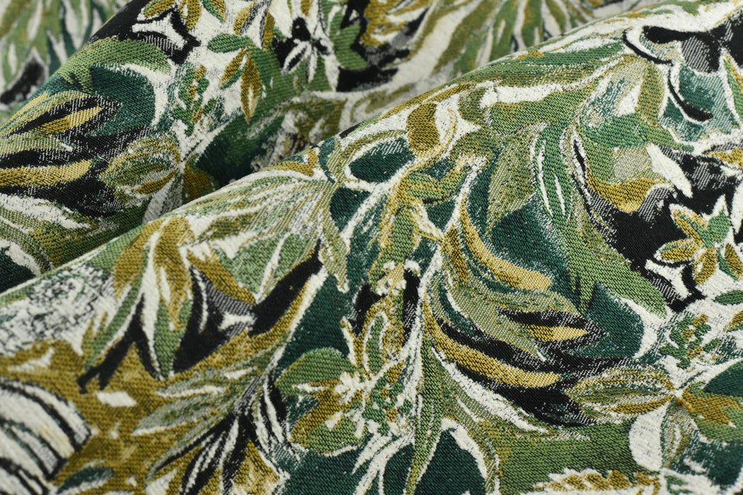 Heavy Weight Green Yellow Upholsetry Fabric|Botanical Floral Jacquard Fabric|Vintage Abstract Geometric Furniture Fabric for Chairs