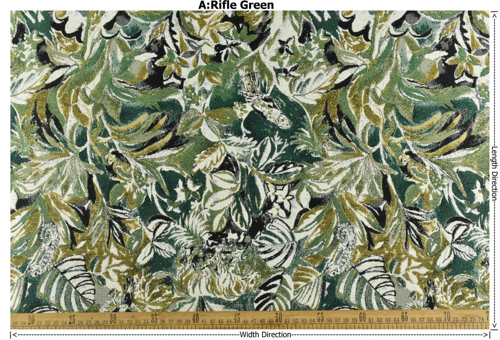 Heavy Weight Green Yellow Upholsetry Fabric|Botanical Floral Jacquard Fabric|Vintage Abstract Geometric Furniture Fabric for Chairs