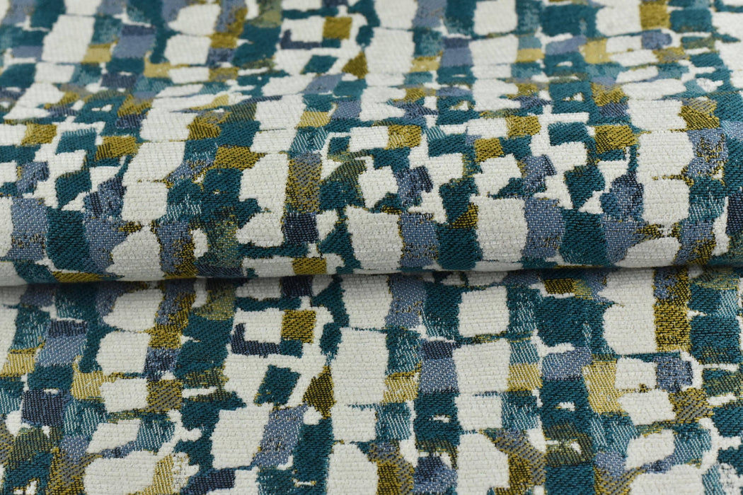 Heavy Weight Blue and Green Tropical Upholsetry Fabric|Botanical Floral Jacquard Fabric|Abstract Geometric Furniture Fabric for Chairs