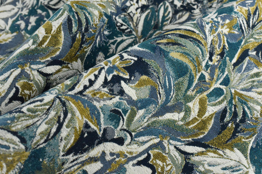 Heavy Weight Blue and Green Tropical Upholsetry Fabric|Botanical Floral Jacquard Fabric|Abstract Geometric Furniture Fabric for Chairs